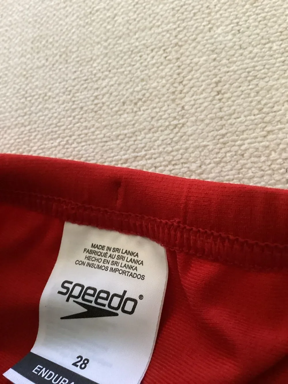 SPEEDO Male Solid Endurance+ Brief Swimsuit - RED, Size 28, NWT